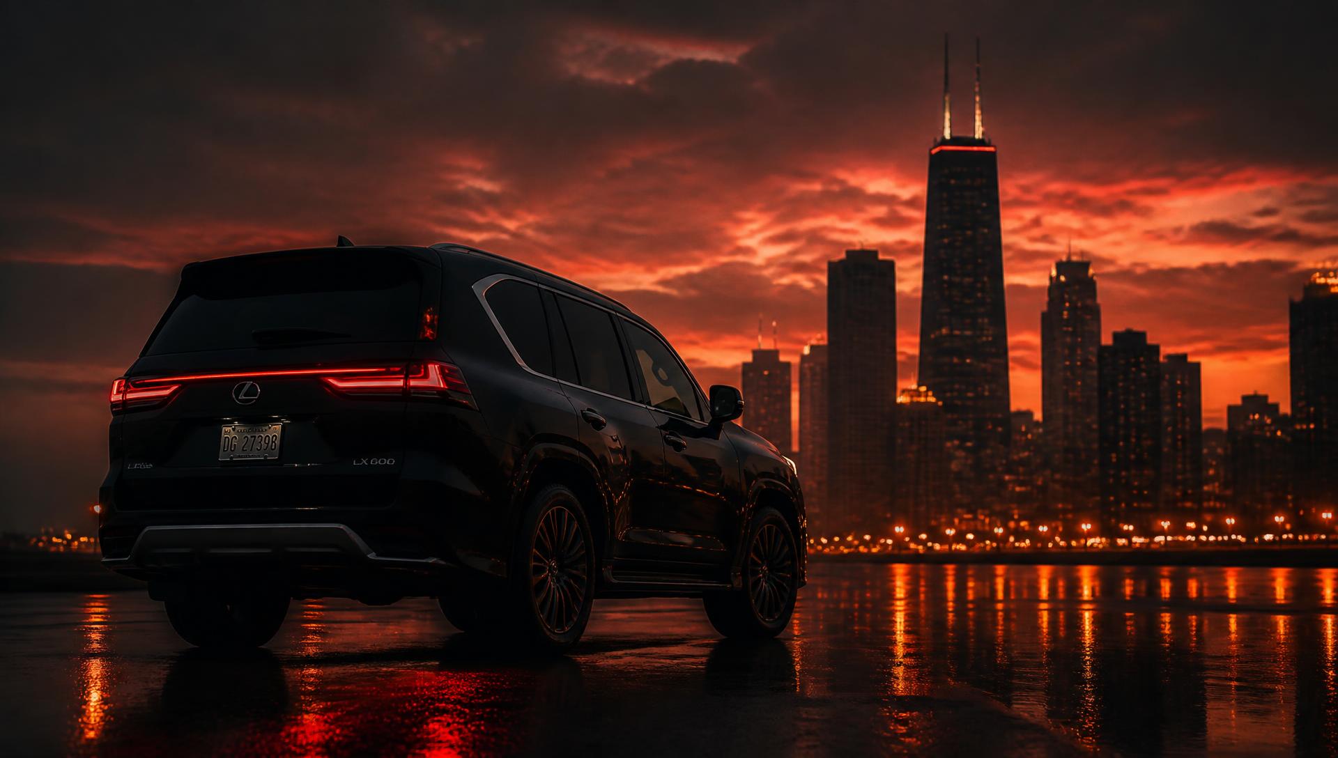 Luxury SUV against the Chicago skyline